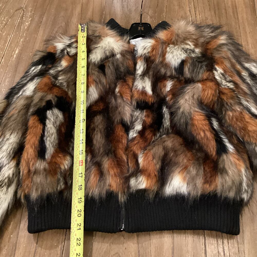 Cupcakes and Cashmere brown Faux Fur Petras Patchwork Bomber Jacket M NWT - Picture 4 of 10